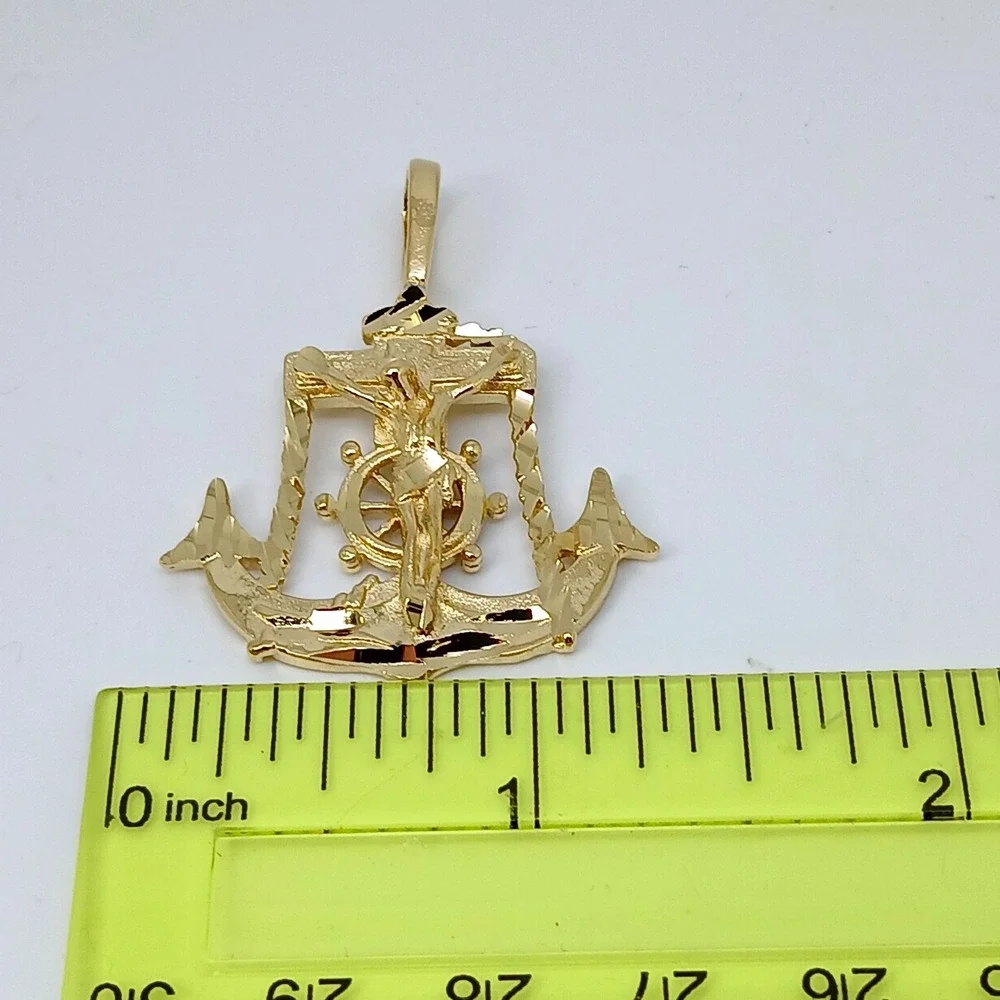 Vintage Karatbond Gold Anchor Crucifix Ship Wheel Pendant Made in USA Y2K NOS